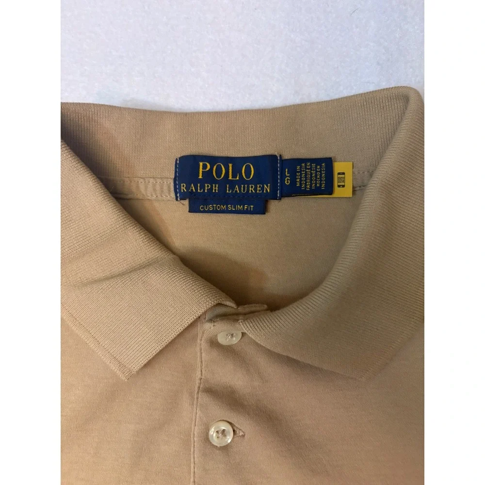 Polo Ralph Lauren Mens Custom Slim Fit Polo Shirt Tan Khaki Large Short Sleeve